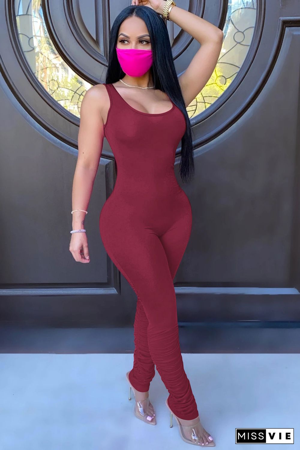 New Sleeveless U-neck Bodycon Long Jumpsuits Fit