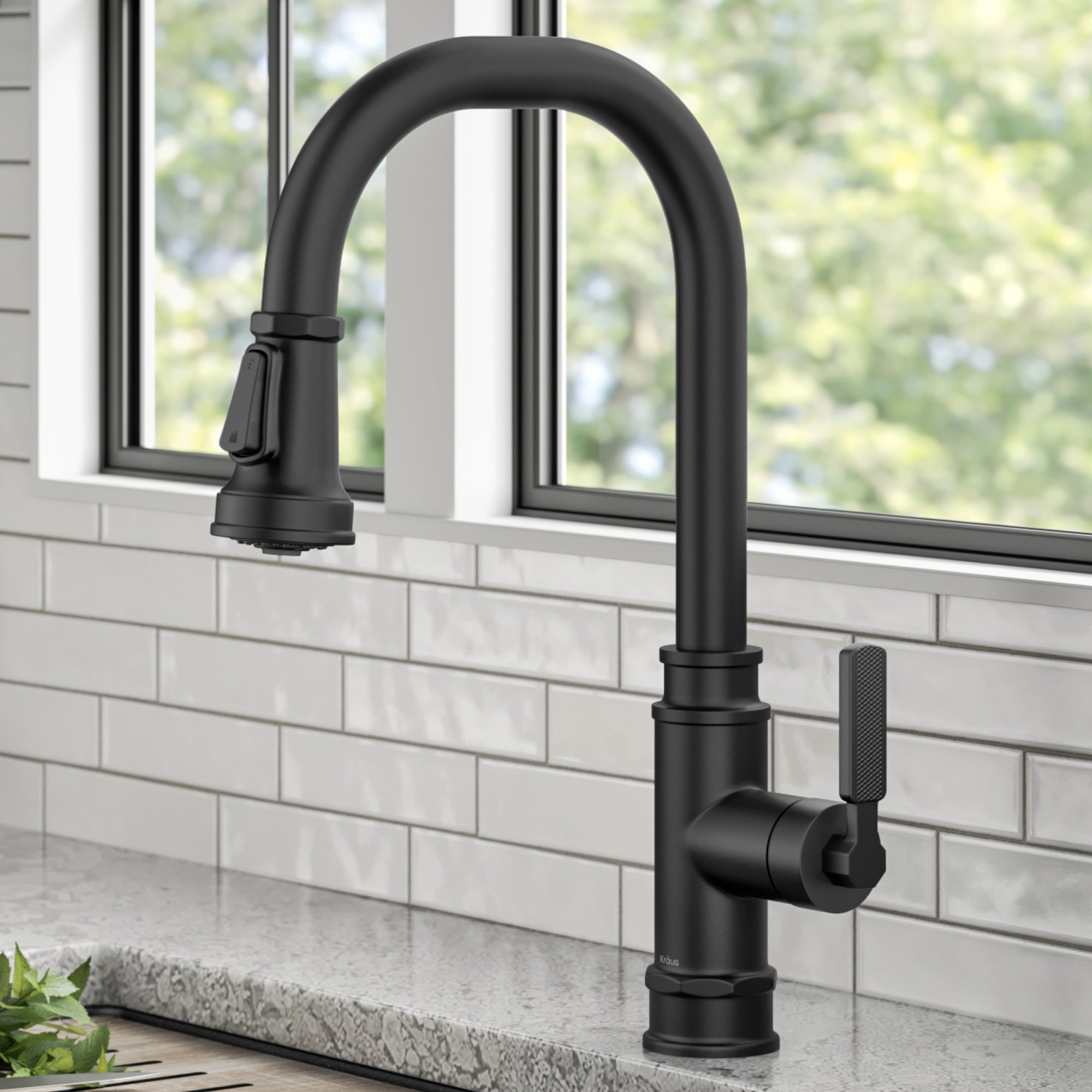 KRAUS Allyn Transitional Industrial Pull-Down Single Handle Kitchen Faucet in Matte Black