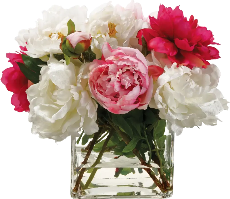 Pink Mixed Faux Peony Arrangement in Glass Vase