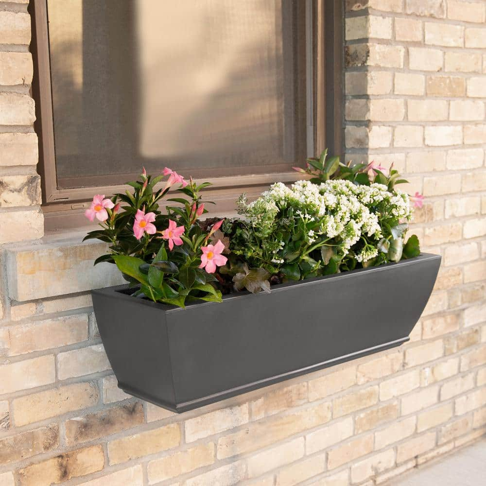 Mayne Acadia 36 in. x 11 in. Self-Watering Graphite Grey Polyethylene Window Box 5917-GRG