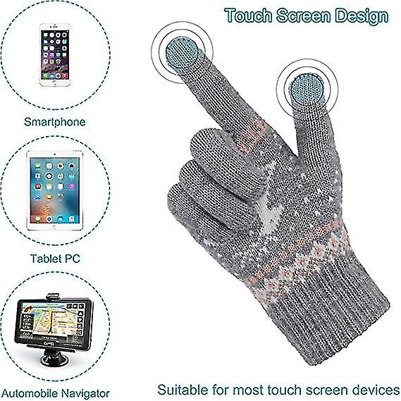 Womens Touch Screen Gloves Stretch Knitted Warm Mitten Winter Thermal Ladies Gloves Smartphones Texting Gloves One Size (pink And Grey)2pcs