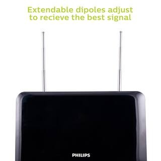 Philips Indoor Flat Panel HDTV Antenna 30-Mile Range Tabletop Design with Extendable Dipoles VHF UHF 1080P 4K Ready SDV1227B27