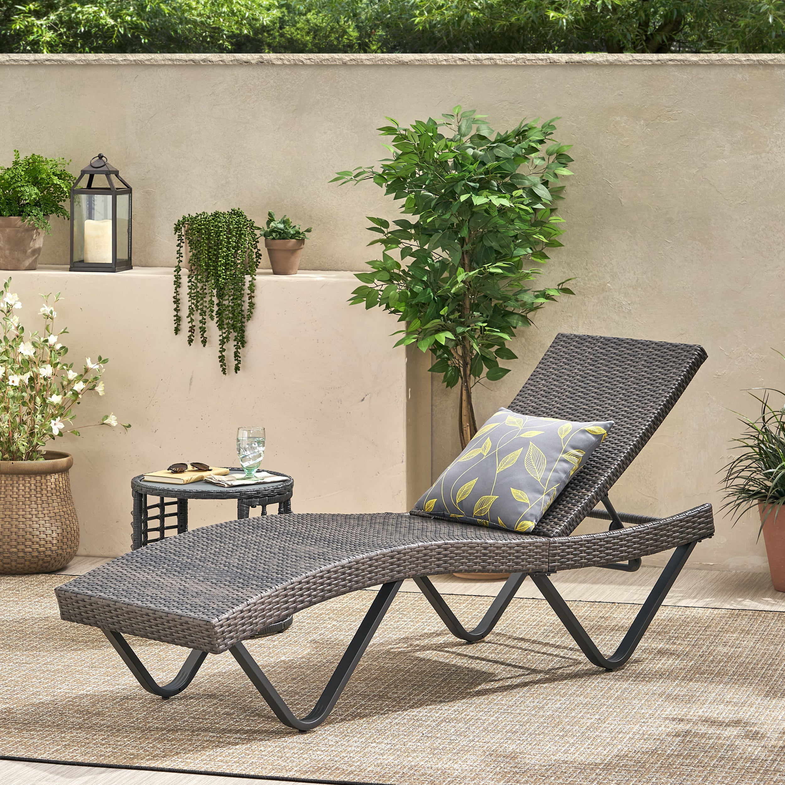 Zanna Outdoor Gray Wicker Adjustable Chaise Lounge