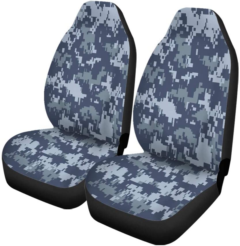 FMSHPON Set of 2 Car Seat Covers Blue Pixels Camouflage Universal Auto Front Seats Protector Fits for Car，SUV Sedan，Truck