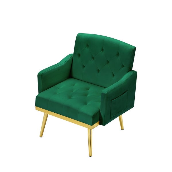 Accent Chair Tufted Armchair， Velvet Fabric Upholstery Accent Chairs with Metal Legs