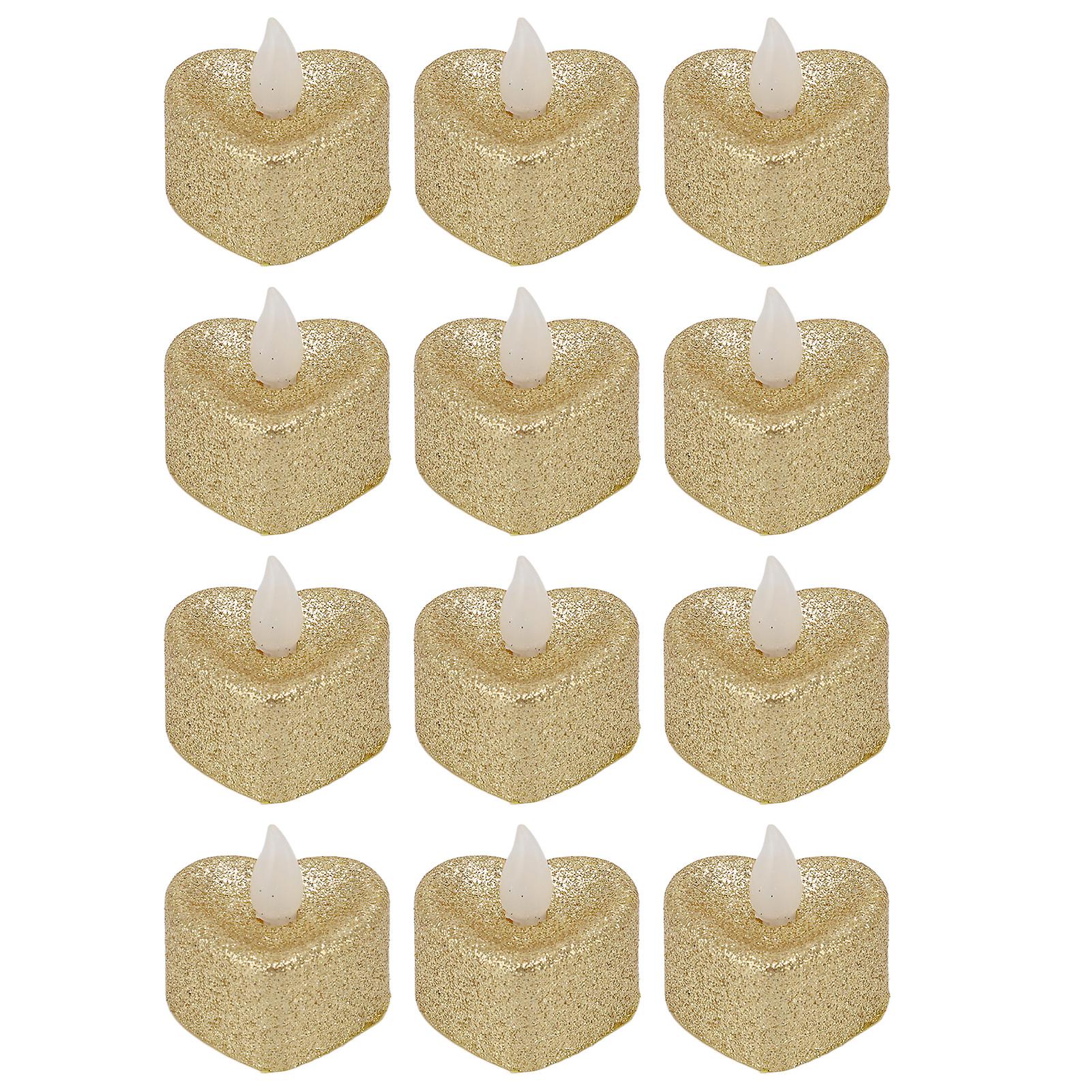 12 PCS LED Candle Lamp Gold Powder Heart Shape Tea Lights Secret Room Props for Christmas Wedding Party