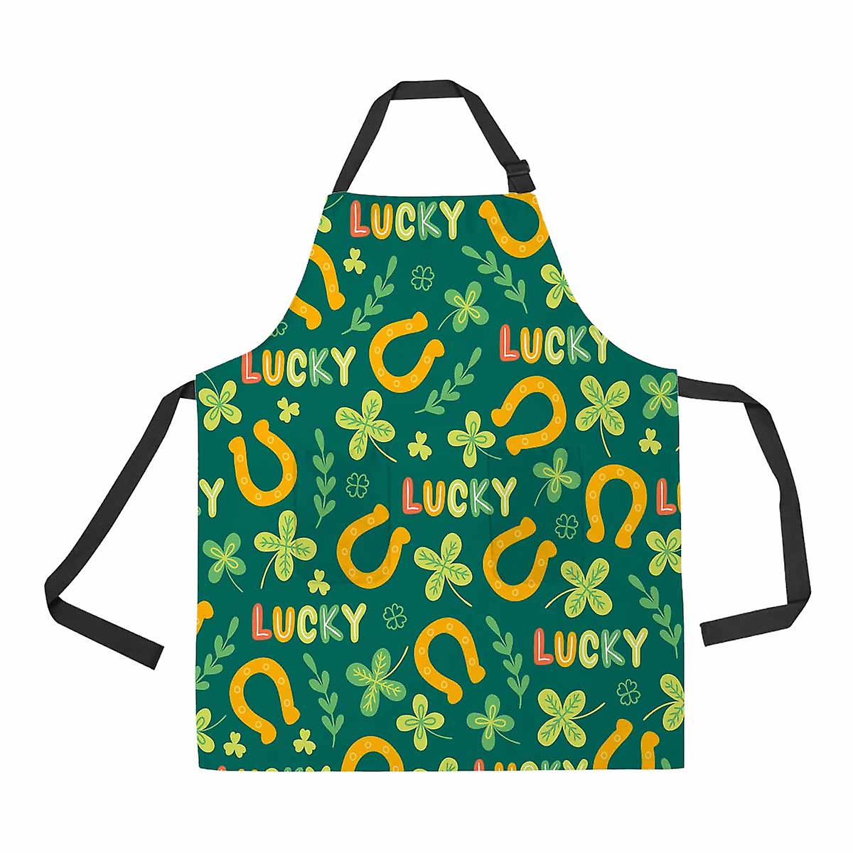 Clover Branch Horseshoe Quatrefoil Unisex Adjustable Bib Apron With Pockets For Commercial Restaurant And Home Kitchen Use