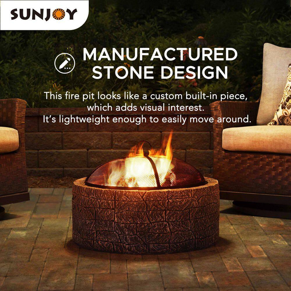 Sunjoy Normandie Stone 26 in. Round Steel Wood Burning Firepit A301016300