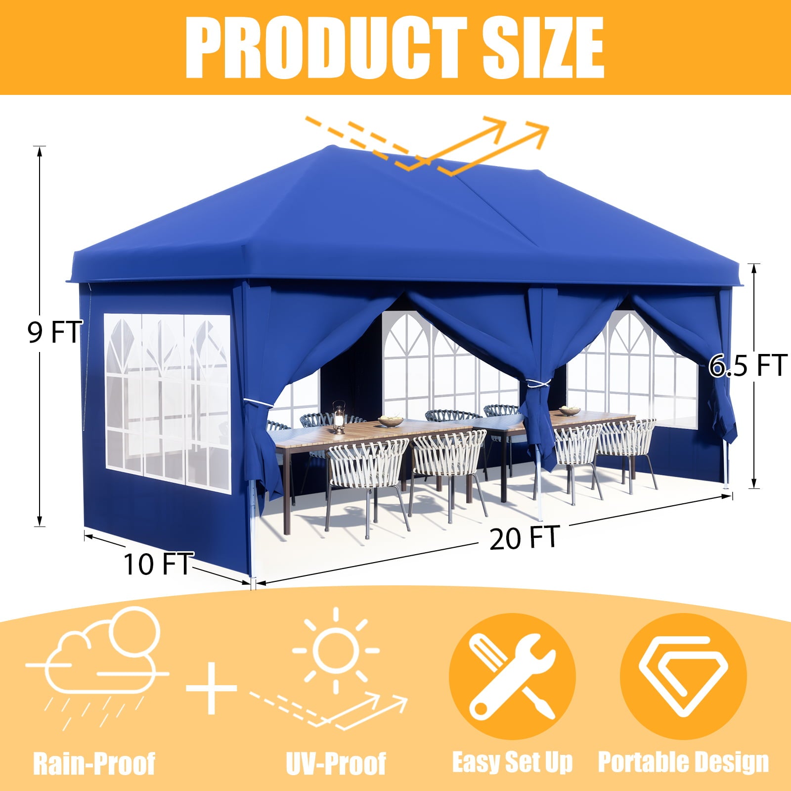 AVAWING 10 x 20 Canopy Tent with Sidewalls, Folding Pop Up Canopies Height Adjustable, Anti-UV & Waterproof Outdoor Canopy Tent with Portable Carry Bag for Parties, Patio, Commercial