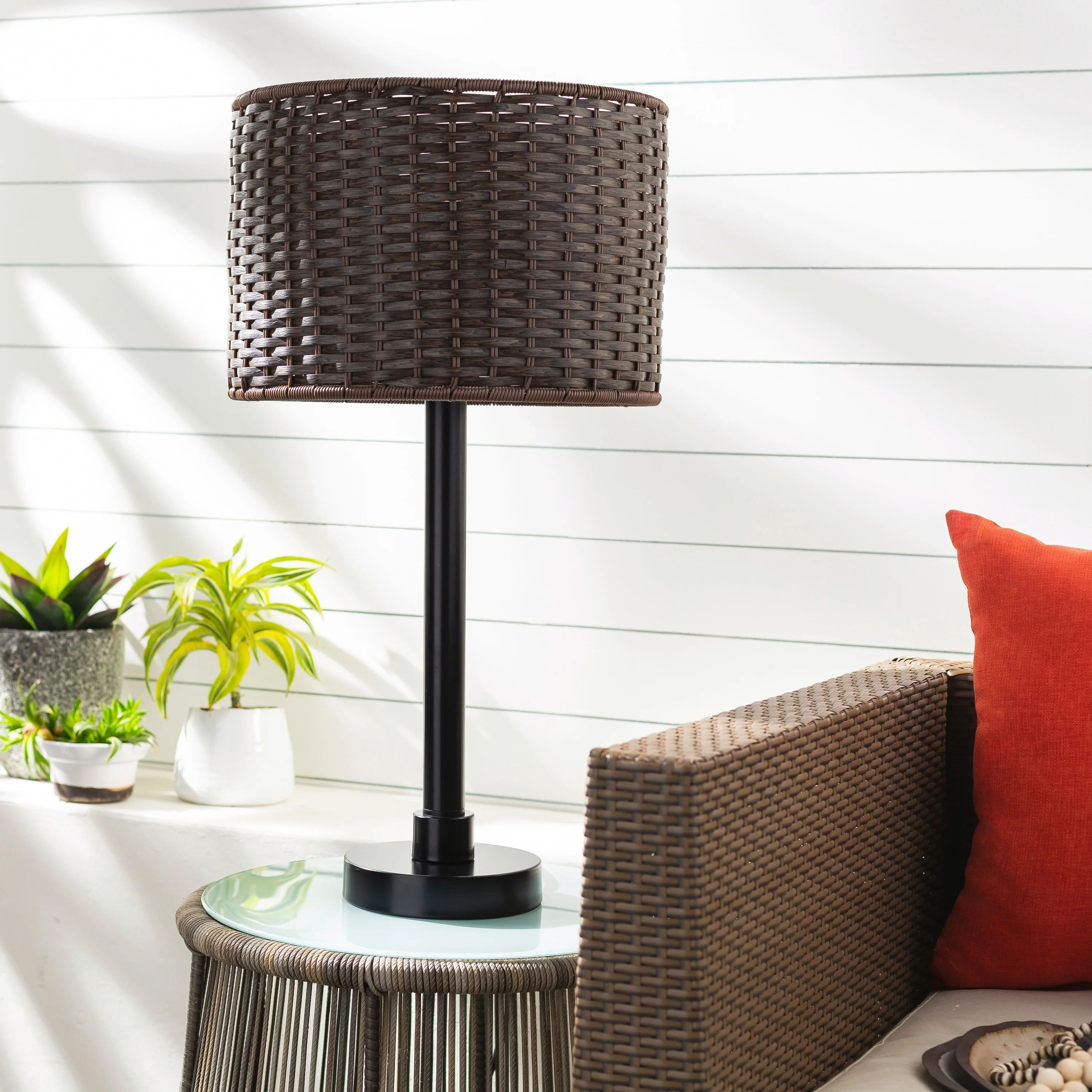 Umaima Contemporary Metal Table Lamp with Woven Shade - 28