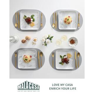 MALACASA IVY 4-Piece 10 in. Marble Grey Porcelain Square Dinner Plates (Set of 4) IVY-4DP-GREY