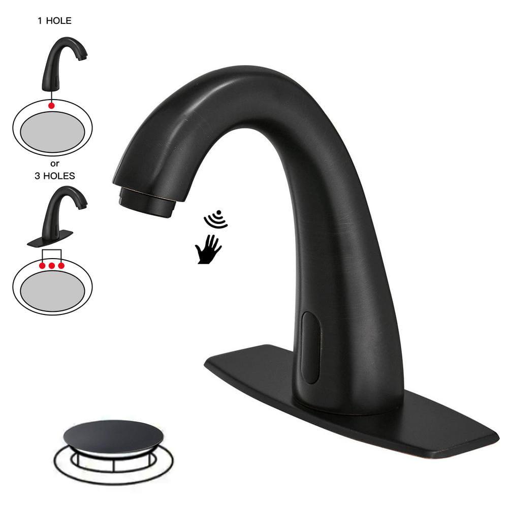 BWE Automatic Sensor Touchless Bathroom Sink Faucet With Deck Plate and Pop Up Drain In Oil Rubbed Bronze