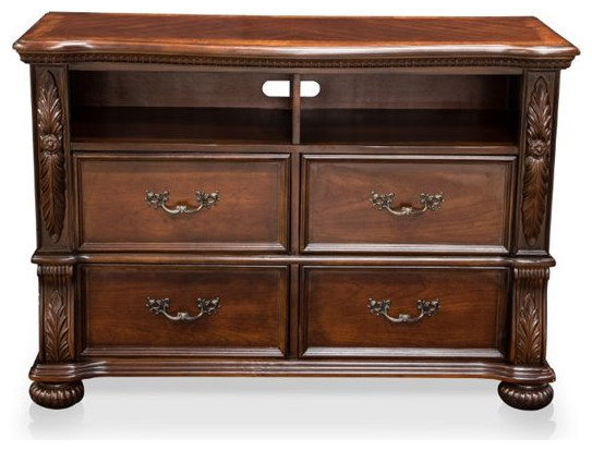 Furniture of America Eleo Traditional Wood 4 Drawer Media Chest in Brown Cherry   Victorian   Media Cabinets   by Homesquare  Houzz