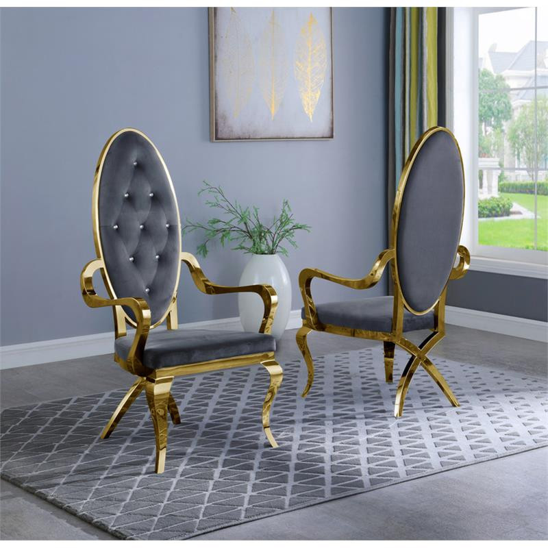 Tufted Arm Chairs in Navy Blue Velvet and Gold Stainless Steel (Set of 2)   Eclectic   Dining Chairs   by Homesquare  Houzz