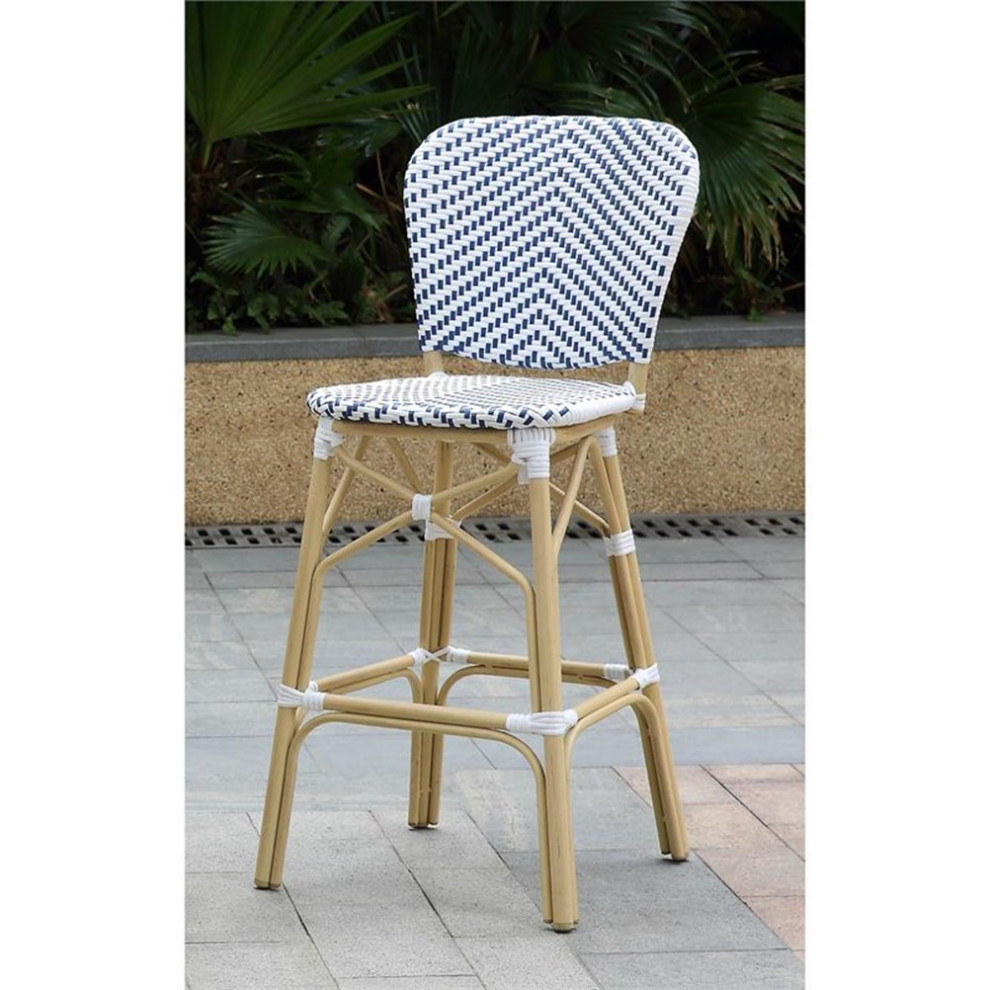 Afuera Living Aluminum Patio Bar Chair in Navy Finish (Set of 2)   Tropical   Outdoor Bar Stools And Counter Stools   by Homesquare  Houzz