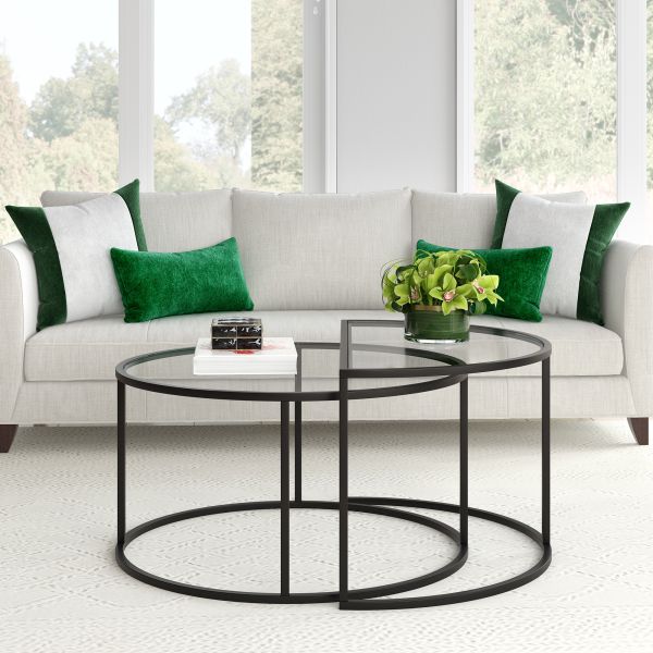 Luna Round and Demilune Nested Coffee Table in Blackened Bronze