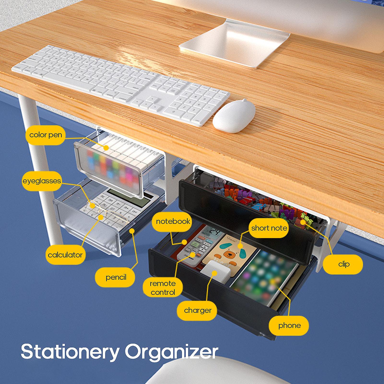 Under Desk Invisible Drawer Stationery Organizer Dormitory Desk Space-saving Storage