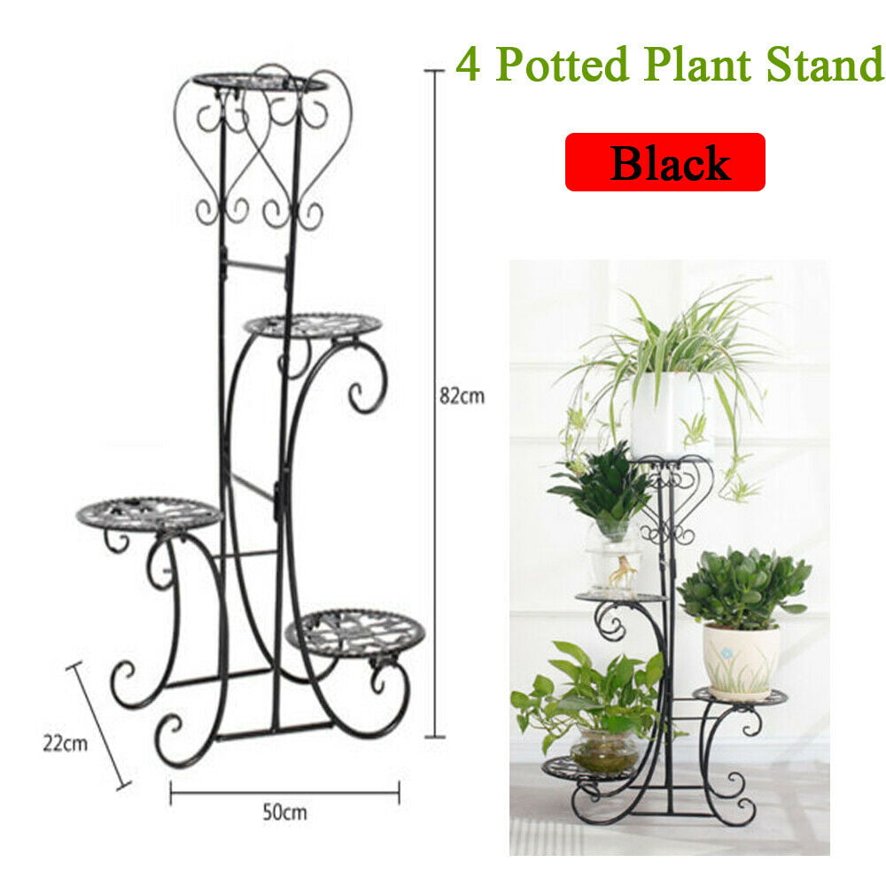 OUKANING 4 Tier Metal Shelves Indoor Plant Stand Display Flower Pots Rack Outdoor Garden