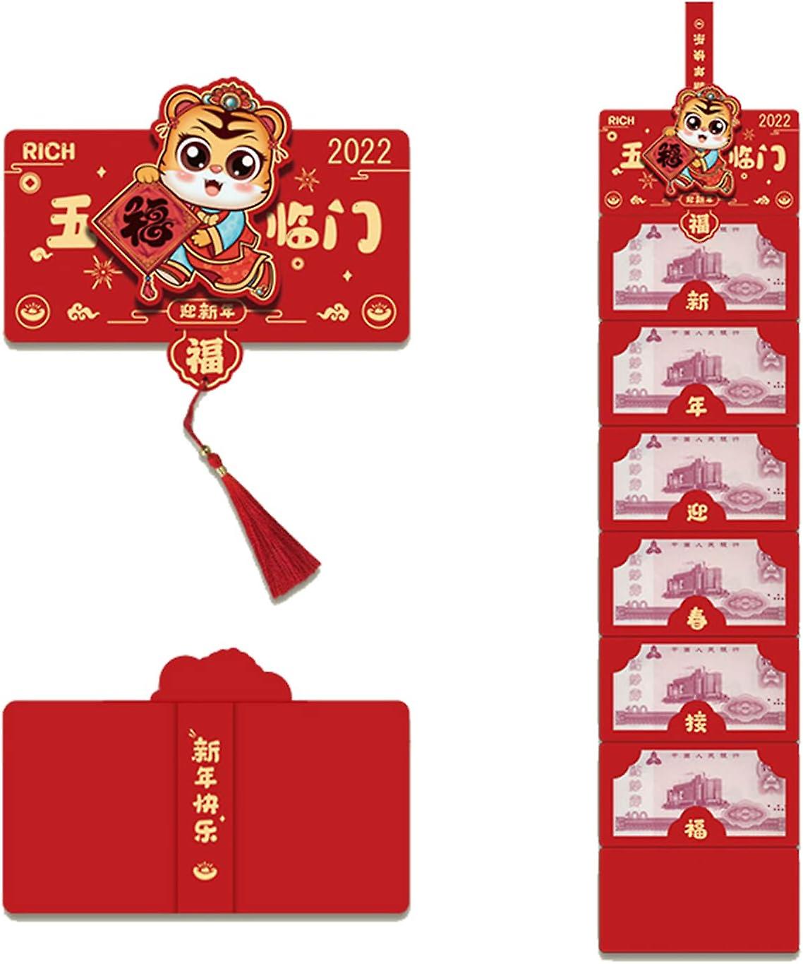 Foldable Chinese Red Envelopes 2022 Chinese Year Of The Tiger Lucky Money Packets 6 Card Slot Red Packet，  - 6 Cards Moe Of Tiger