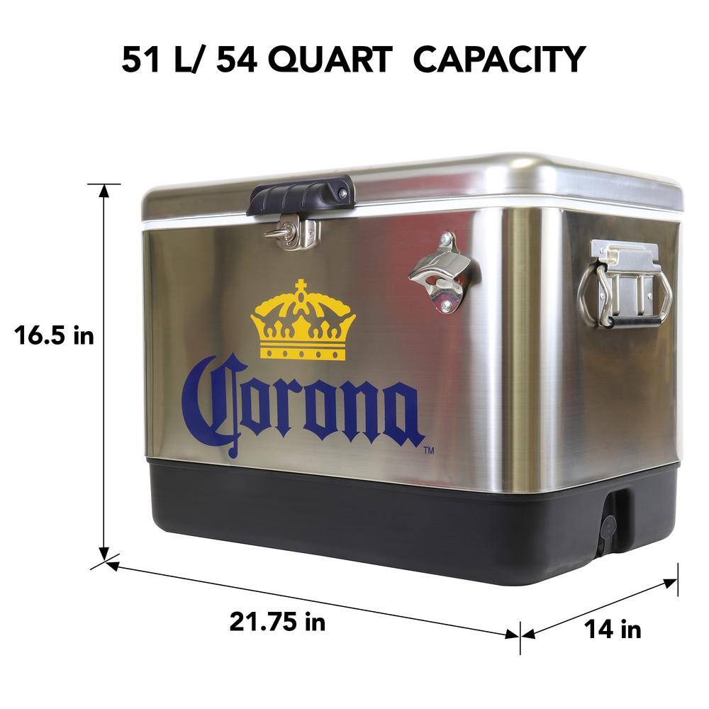 Koolatron Corona Ice Chest Beverage Cooler with Bottle Opener 51L (54 qt.) 85 Can Capacity Silver and Black CORIC-54