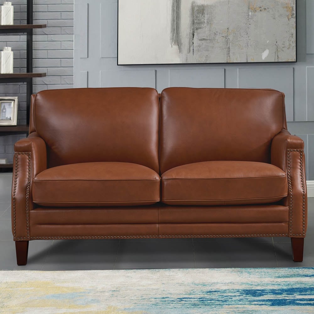 Hydeline Camano Top Grain Leather Loveseat With Feather  Memory Foam and Springs