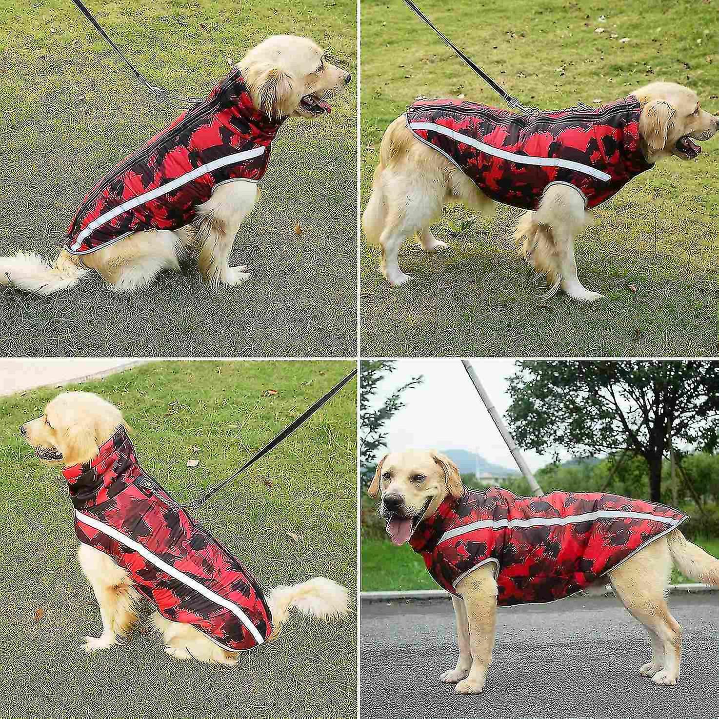 Waterproof Dog Winter Coats， Cold Weather Dog Jackets With Reflective Stripe and Harness Hole Warm Dog