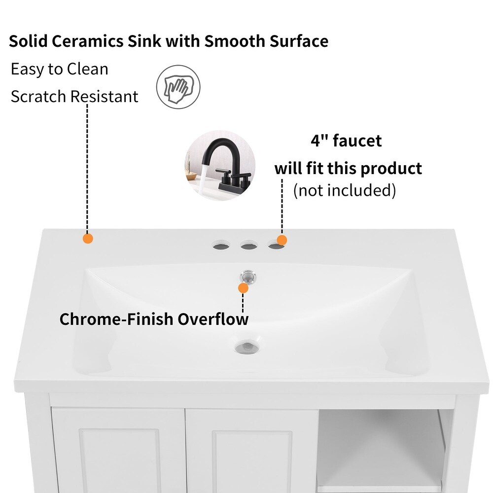 30 in. W x 18. in D. x 32 in. H Bath Vanity with White Ceramic Top