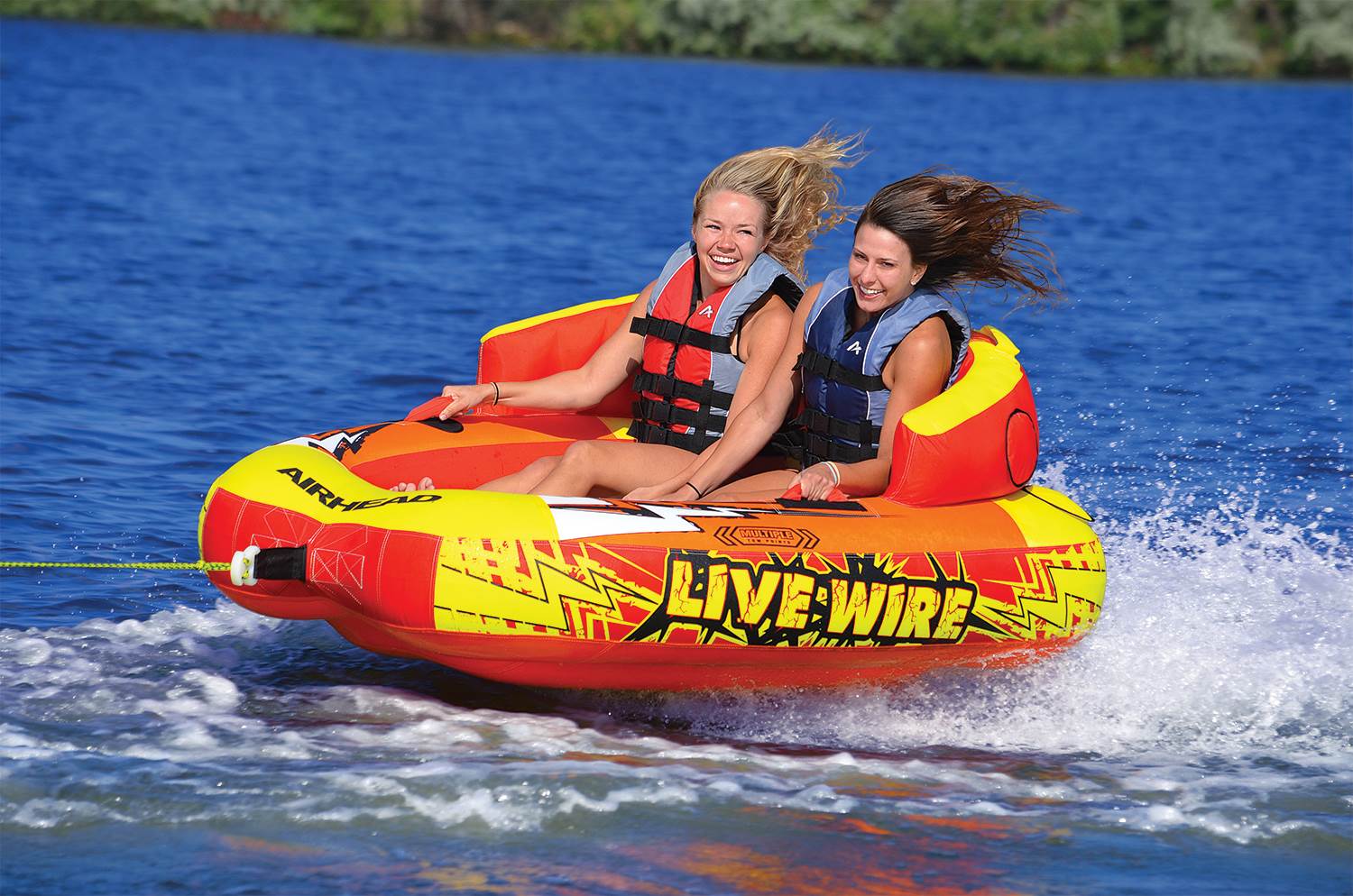 AIRHEAD AHLW-2 Live Wire 2 Inflatable 1-2 Rider Towable Tube + 50'/60' Tow Rope