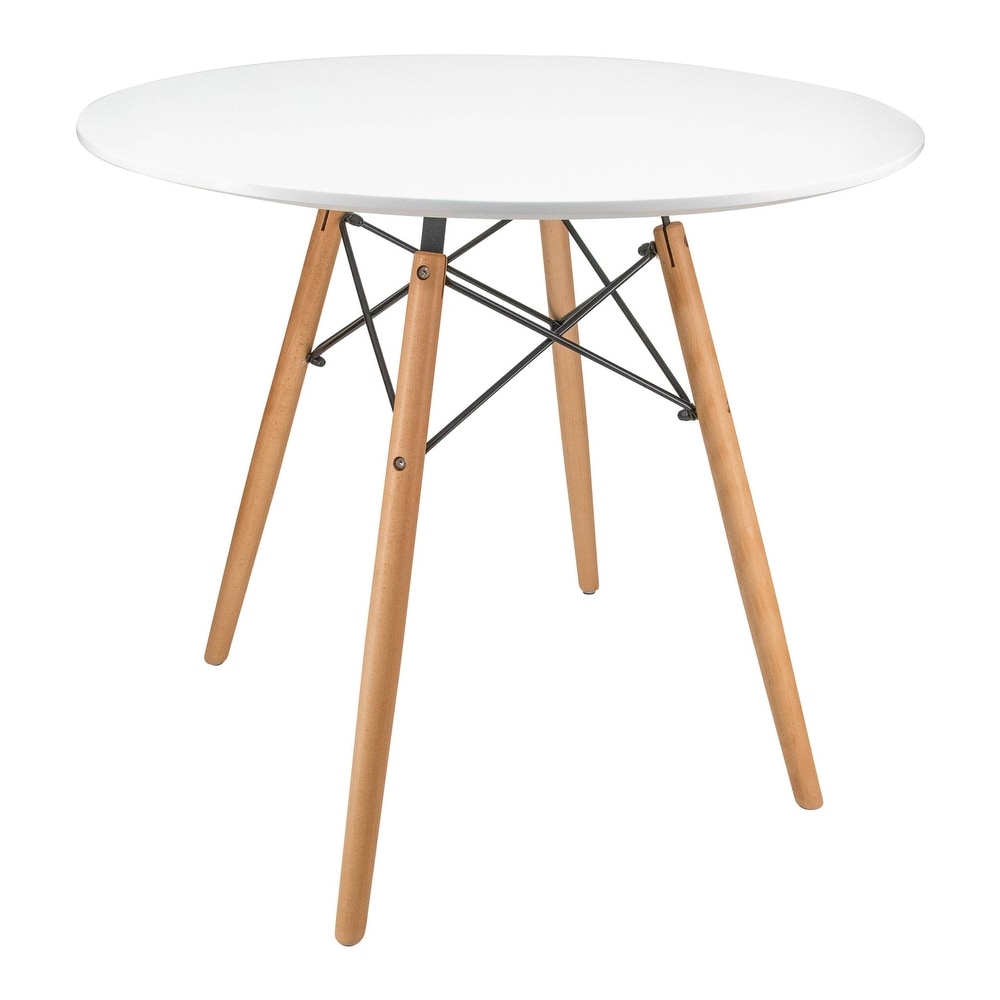 LeisureMod Dover Round Top Bistro Dining Table Wood Eiffel Base