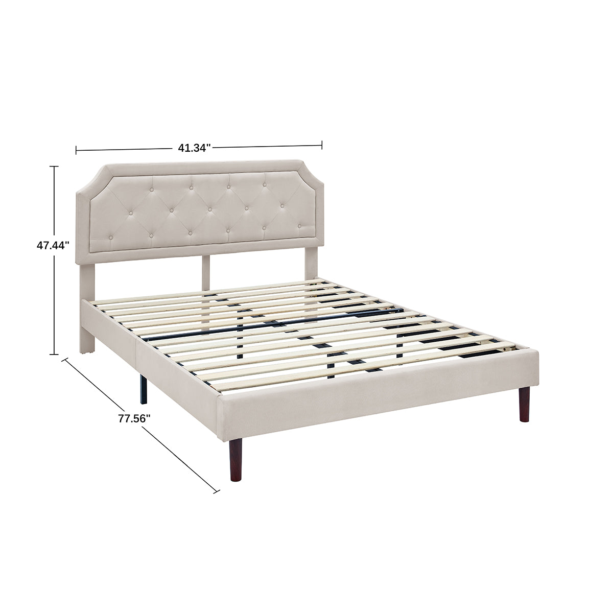 Bika Hom BU1002B-T Tufted Upholstered Platform Twin Size Bed Frame with Adjustable Height Headboard& Beige