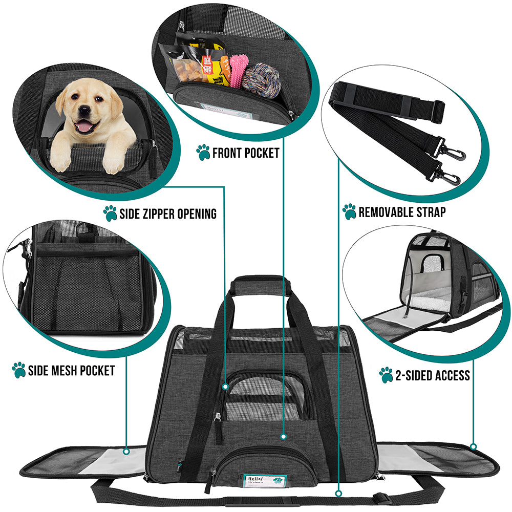 PetAmi Premium Airline Approved Soft Sided Pet Carrier， Charcoal