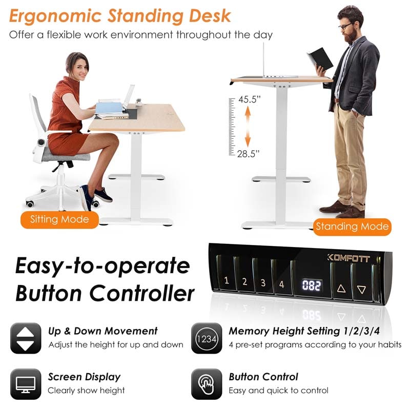 Electric Standing Desk, 55 x 28 inches Height Adjustable Stand up Desk, Sit Stand Home Office Table with Ergonomic Memory Controller