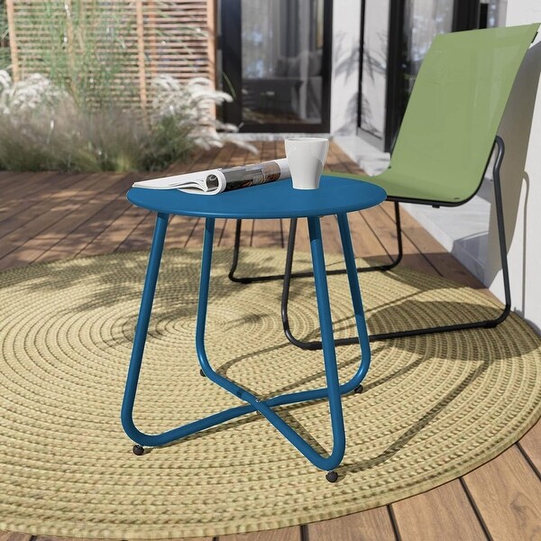 Grand patio Outdoor Side Table，18inch Small Round Side Table，Black Patio End Table with Adjustable