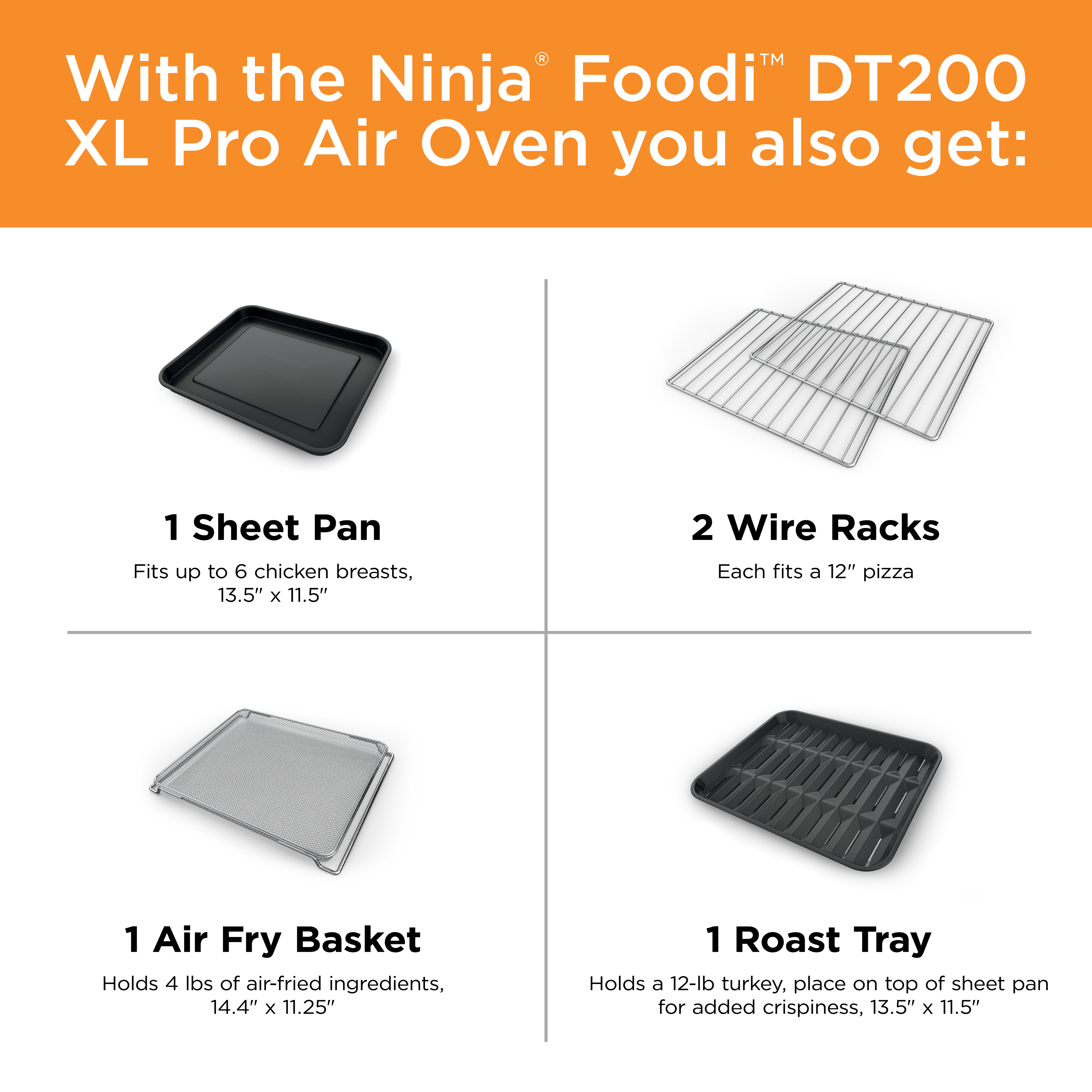 Ninja Foodi 8-in-1 XL Pro Air Fry Oven， Large Countertop Convection Oven， DT200