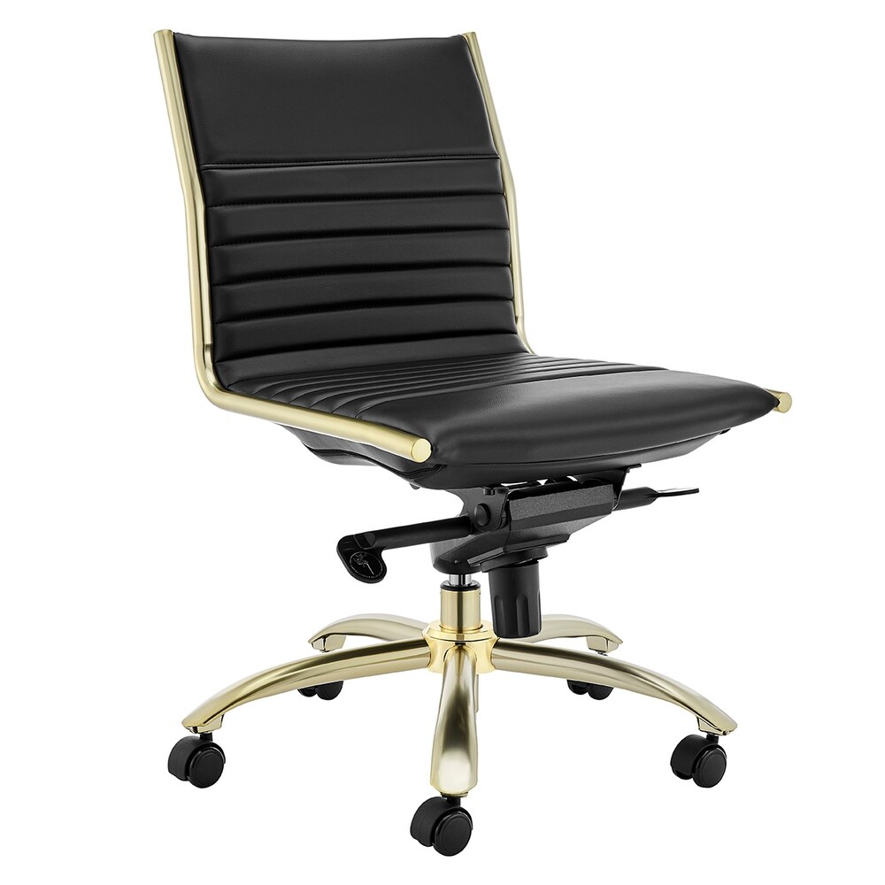 Dirk Low Back Office Chair w/o Armrests in Black with Matte Brushed Gold Base