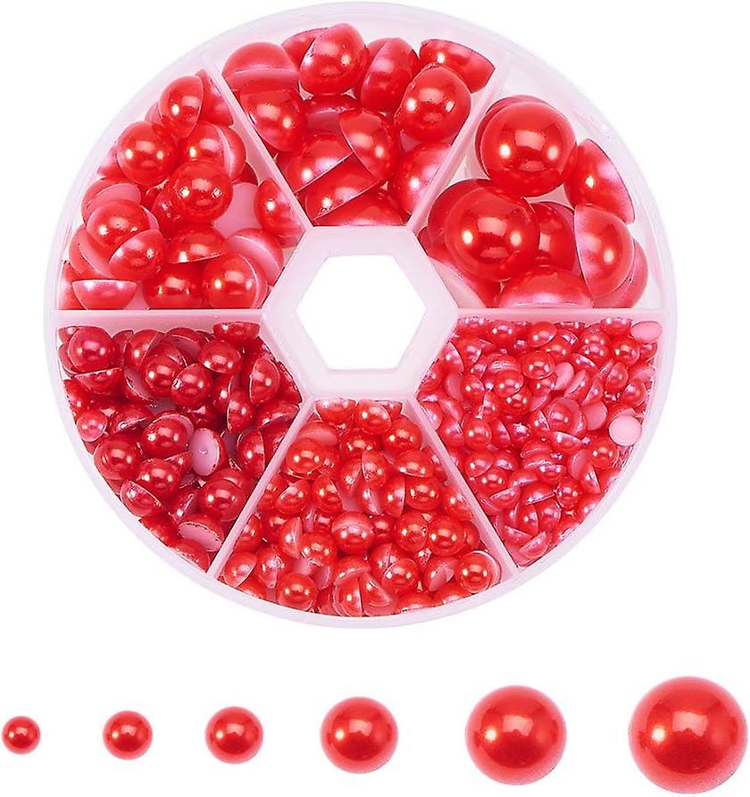 690pcs 6 Sizes Red Flat Back Pearl Cabochon Half Flatback Pearl Bead Gem Scrapbook Craft Diy Beads For Crafts Shoes Wedding Dress Diy Phone Nail Makin