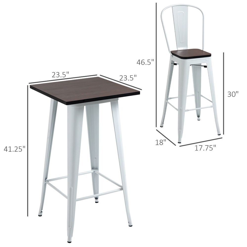 HOMCOM 3 Piece Bar Table Set with 1 Table  2 High Back Chairs and Metal Frame with Footrests for Home