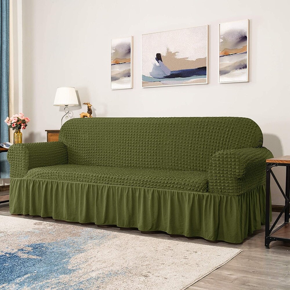 CHUN YI Loveseat Slipcover with Seersucker Skirt Fitted Couch Cover