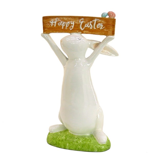 National Tree Company Easter Bunny With Sign Table Decoration White Easter Collection 11 Inches