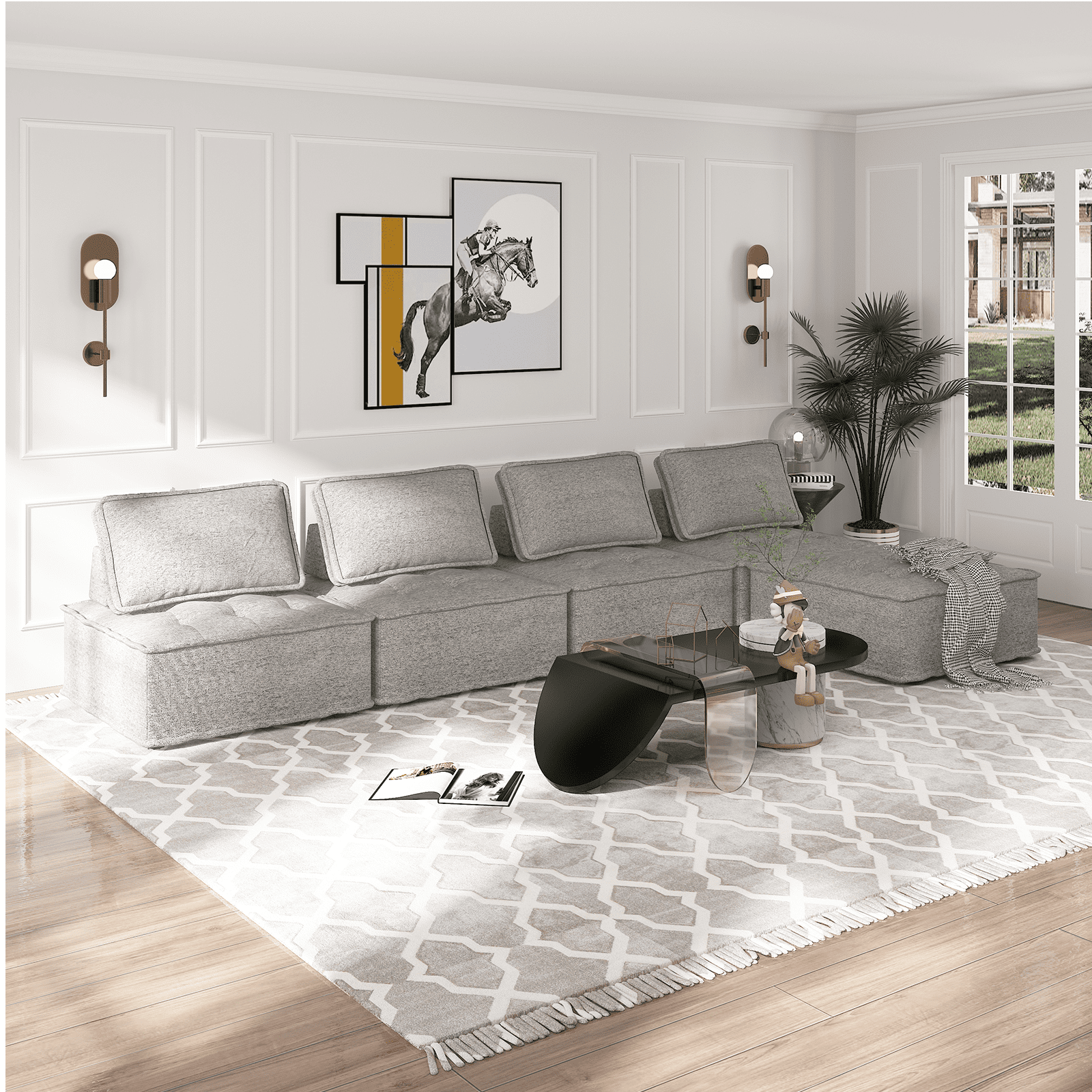 MUZZ Free Combination Sectional Sofa, 5 Seater Sofa Couch with Modern Fabric and Soft Cotton, Modular Armless Sectional Sofa Couch for Living Room, Bedroom (Light Grey, 5PCS)