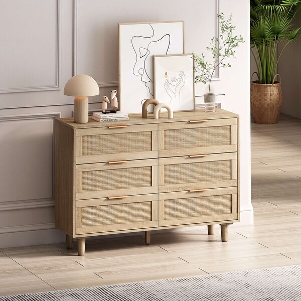 43.31 Width 6-Drawers Rattan Storage Cabinet - - 37848135