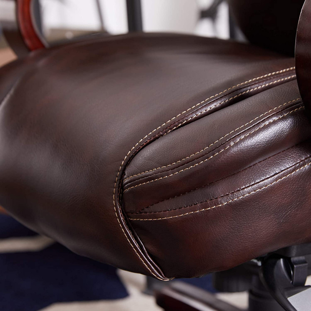 Modern Office Chair  Mahogany Wood Finished Frame  ampBonded Leather Seat   Industrial   Coffee Table Sets   by Decorn  Houzz