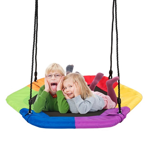 Costway 37 Inch Hexagon Tree Swing With Adjustable Hanging Rope Colorful