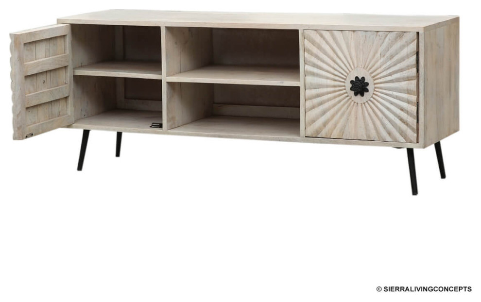 Parksville Real Solid Wood Mid Century Modern 55 Inch TV Stand   Midcentury   Entertainment Centers And Tv Stands   by Sierra Living Concepts Inc  Houzz