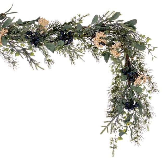 Vickerman 5 x27 Green Artificial Pine Blueberry And White Berry Garland