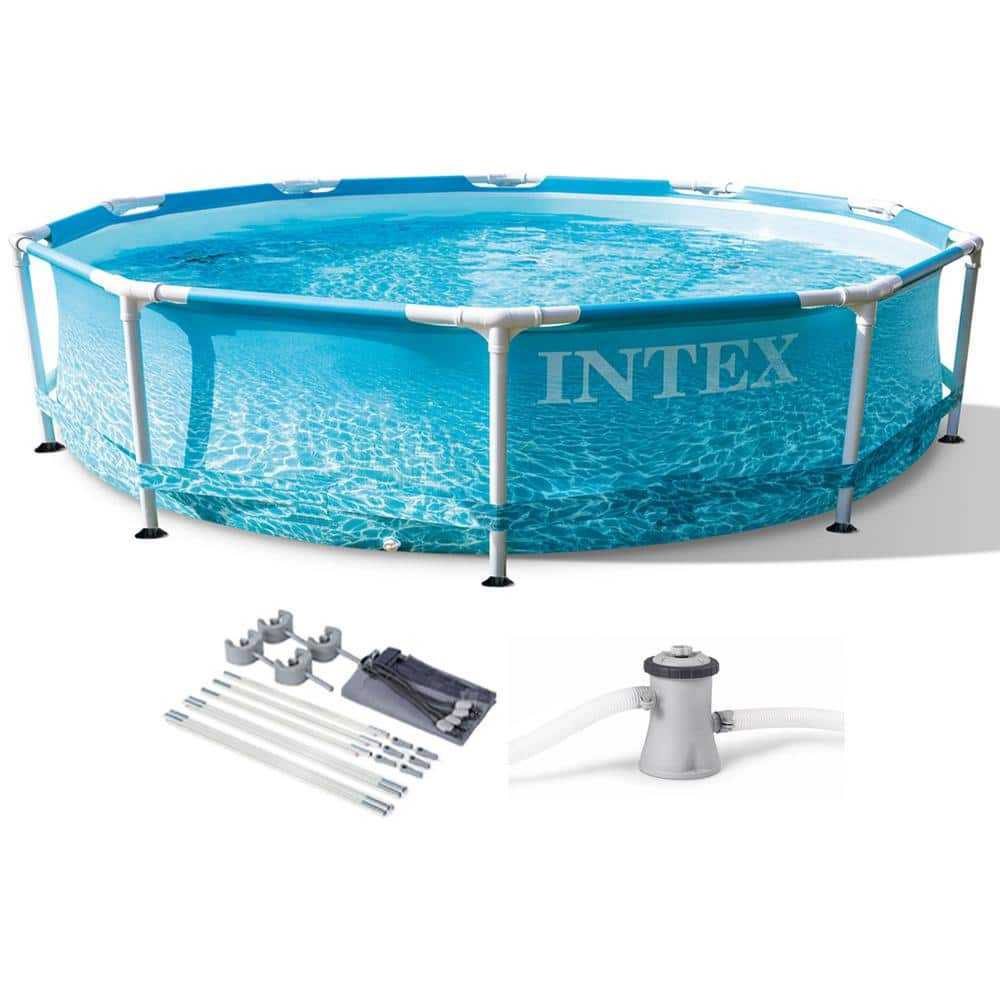 Intex 10 ft. x 30 in. Metal Frame Beachside Swimming Pool with Pump and Canopy 28207EH + 28054E