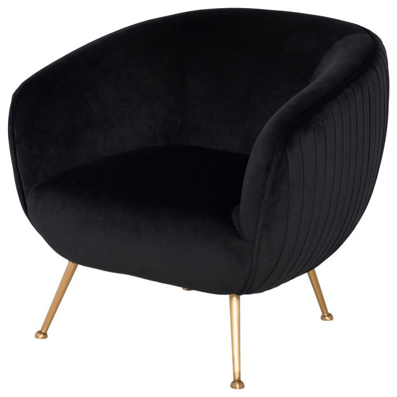 Maimun Occasional Chair Black Velour Seat Brushed Gold   Midcentury   Armchairs And Accent Chairs   by Peachtree Fine Furniture  Houzz