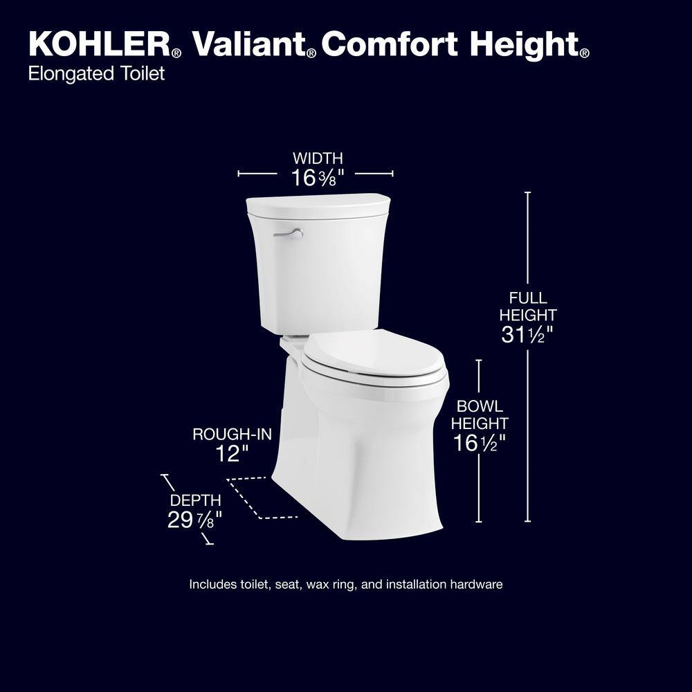 KOHLER Valiant the Complete Solution 2-Piece 1.28 GPF Single-Flush Elongated Toilet in White 45927-0