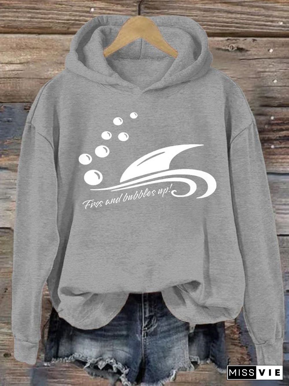 Women's Fins And Bubbles Up Jimmy Print Hoodie