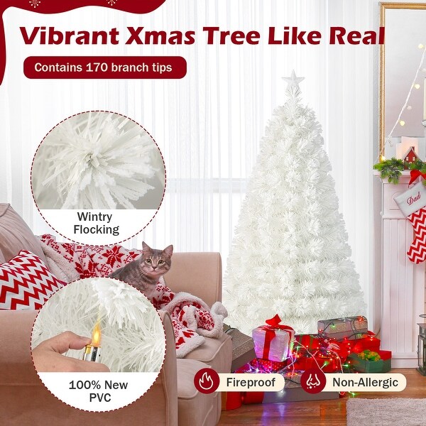 Costway 5FT/6FT/7FT PreLit Christmas Tree Fiber Optic SnowFlocked